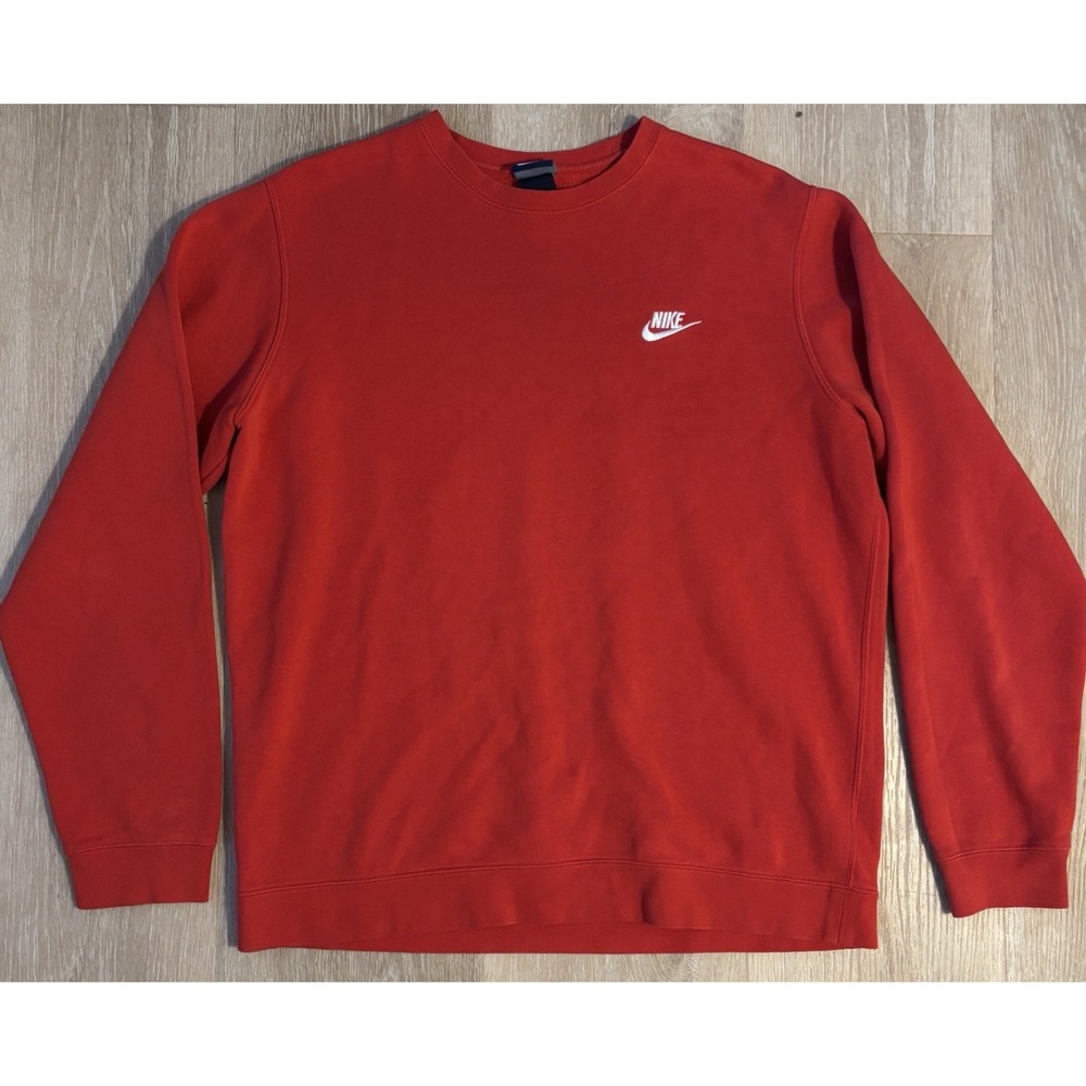 Nike Sportswear Club Fleece Crewneck Sweatshirt Men's Size L Red Logo Athletic